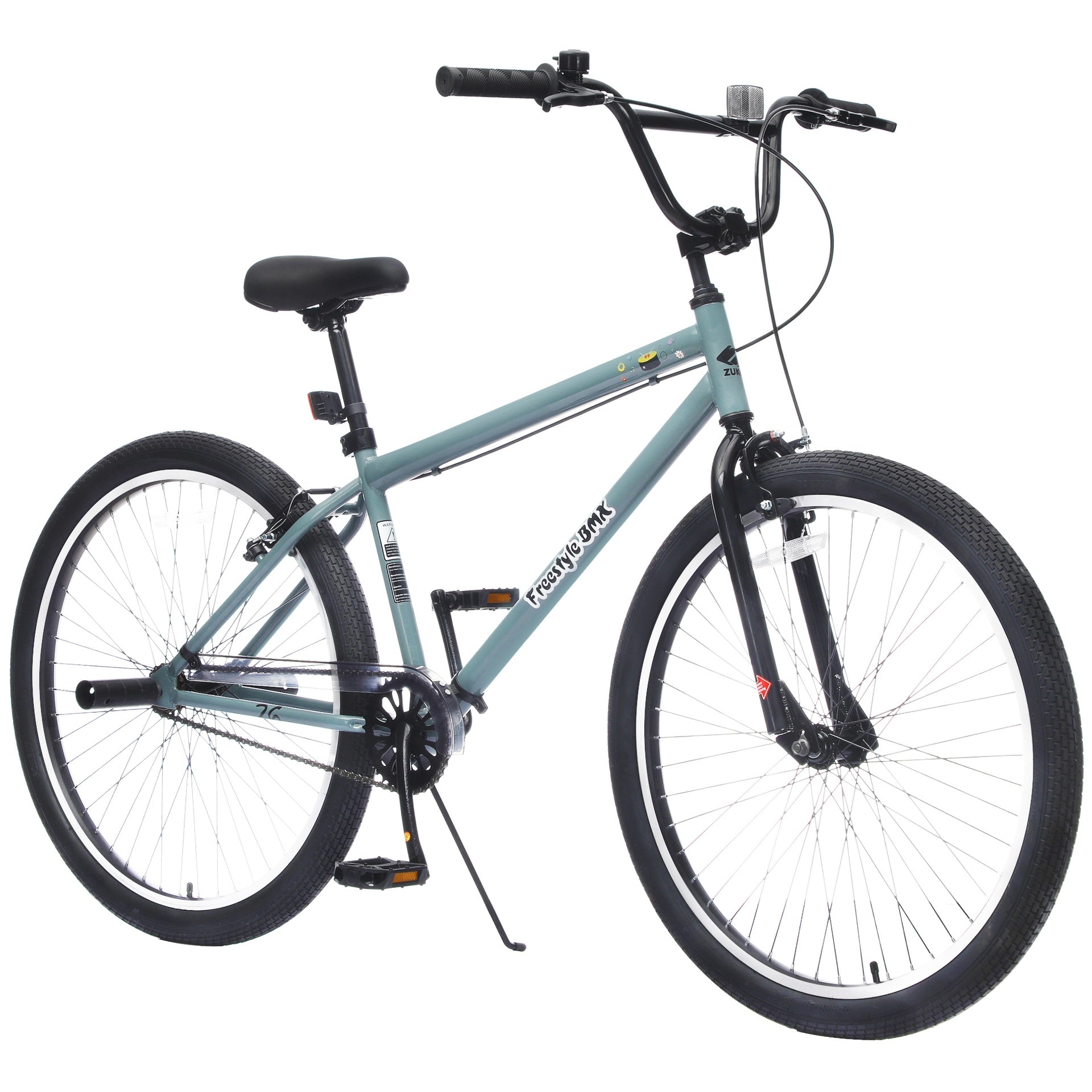 26 Inch Freestyle  Bike for Teens, Steel Frame Single-Speed Bicycle with 2 Pegs , Front Caliper Brake and Rear V Brake, Bicycle for Boys and Girls Ages  14+