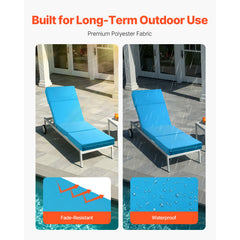 Set of 2 Outdoor Chaise Lounge Chair Cushions 72 x 21 in Waterproof Thick