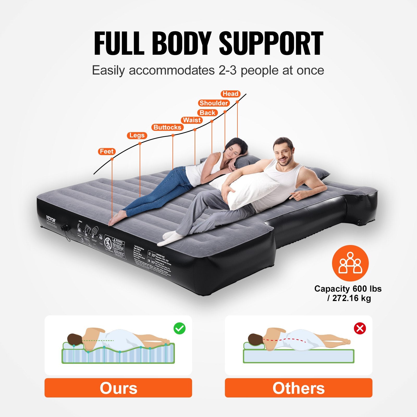 Truck Bed Air Mattress, for 5.5-5.8 ft Full Size Short Truck Beds, Inflatable Air Mattress Camping Bed with 12V Air Pump 2 Pillows, Carry Bag, for Silverado, RAM, F Series, Sierra, Titan, Tundra