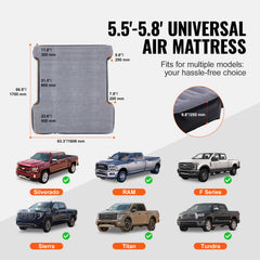 Truck Bed Air Mattress, for 5.5-5.8 ft Full Size Short Truck Beds, Inflatable Air Mattress Camping Bed with 12V Air Pump 2 Pillows, Carry Bag, for Silverado, RAM, F Series, Sierra, Titan, Tundra