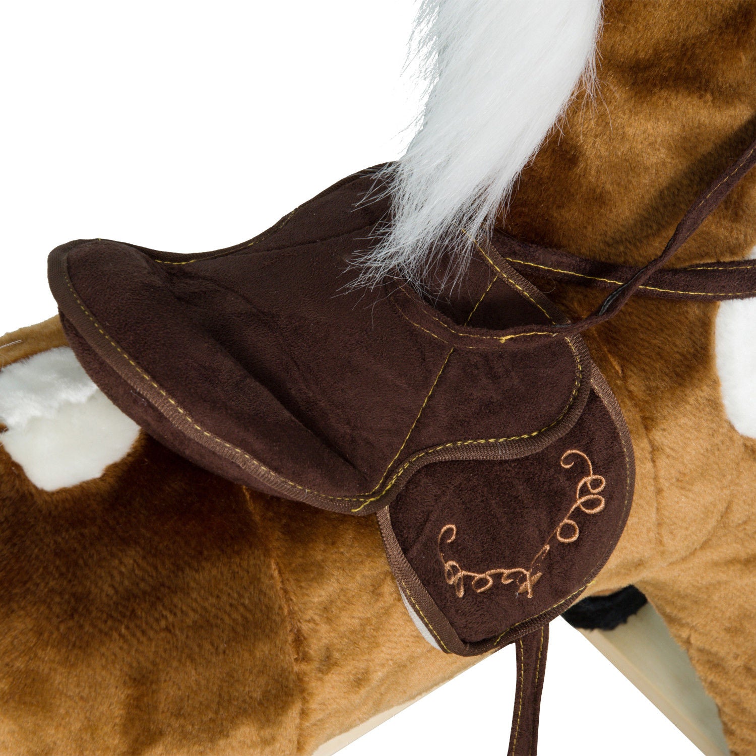 Qaba Kids Metal Plush Ride-On Rocking Horse Chair Toy With Nursery Rhyme Music - Dark Brown