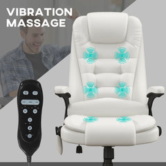 HOMCOM High Back Vibration Massage Office Chair with 6 Vibration Points, Heated Reclining PU Leather Computer Chair with Armrest and Remote, White