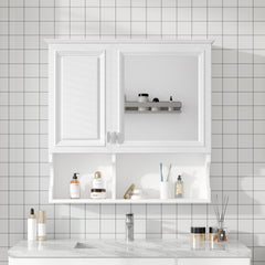 30 Inch Mirror Medicine Cabinet with Open Shelves, Wall Mounted Home Storage with Doors & Mirror, Adjustable Shelf, Bathroom Storage Cabinet over Toilet