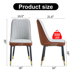 A modern dining chair with a light gray brown dual tone PU leather backrest and black metal legs, suitable for kitchens, bedrooms, and offices. Set of 4 pieces (light gray+brown+PU)C-007  W1151118958