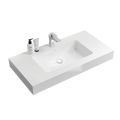 BB02-36-101, Integrated solid surface basin WITHOUT drain and faucet, glossy white color
