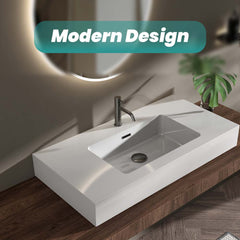 BB02-36-101, Integrated solid surface basin WITHOUT drain and faucet, glossy white color