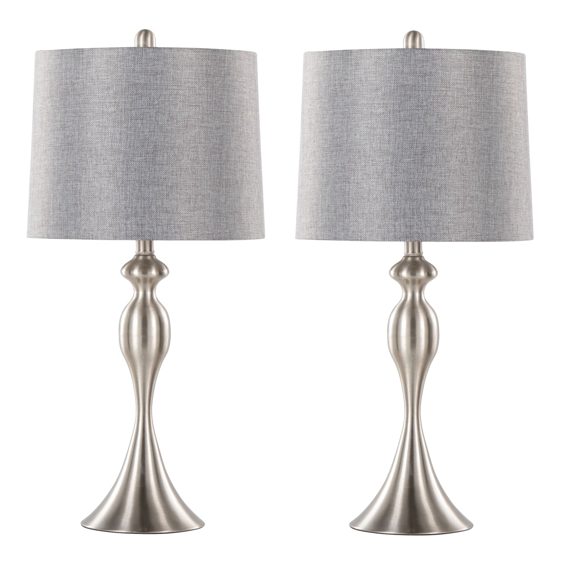 Ashland 27" Contemporary Metal Table Lamp in Brushed Nickel with Grey Textured Linen Shade from Grandview Gallery by LumiSource - Set of 2