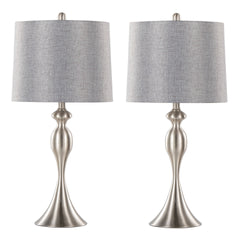 Ashland 27" Contemporary Metal Table Lamp in Brushed Nickel with Grey Textured Linen Shade from Grandview Gallery by LumiSource - Set of 2