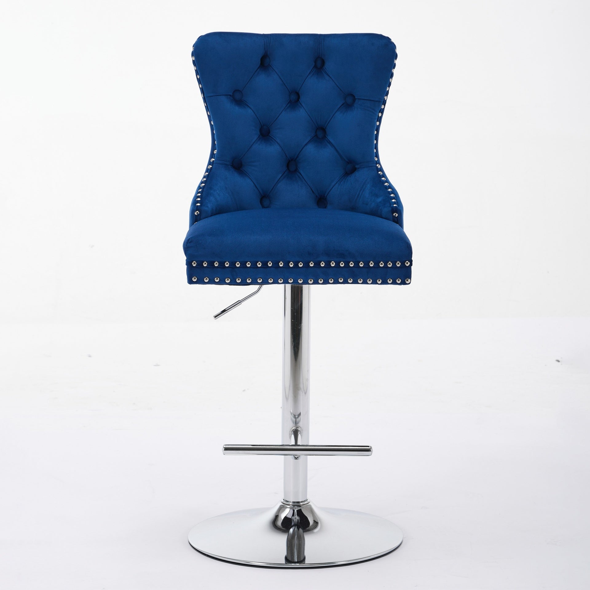 Thick Chrome Swivel Velvet Barstools,Adjustable 25-33"Height,Modern Upholstered with17.7" Base,Tufted Buttons&Diamond Pleating,Sponge&Spring Seat,for Home Pub&Kitchen Island(Blue, Set of 2)