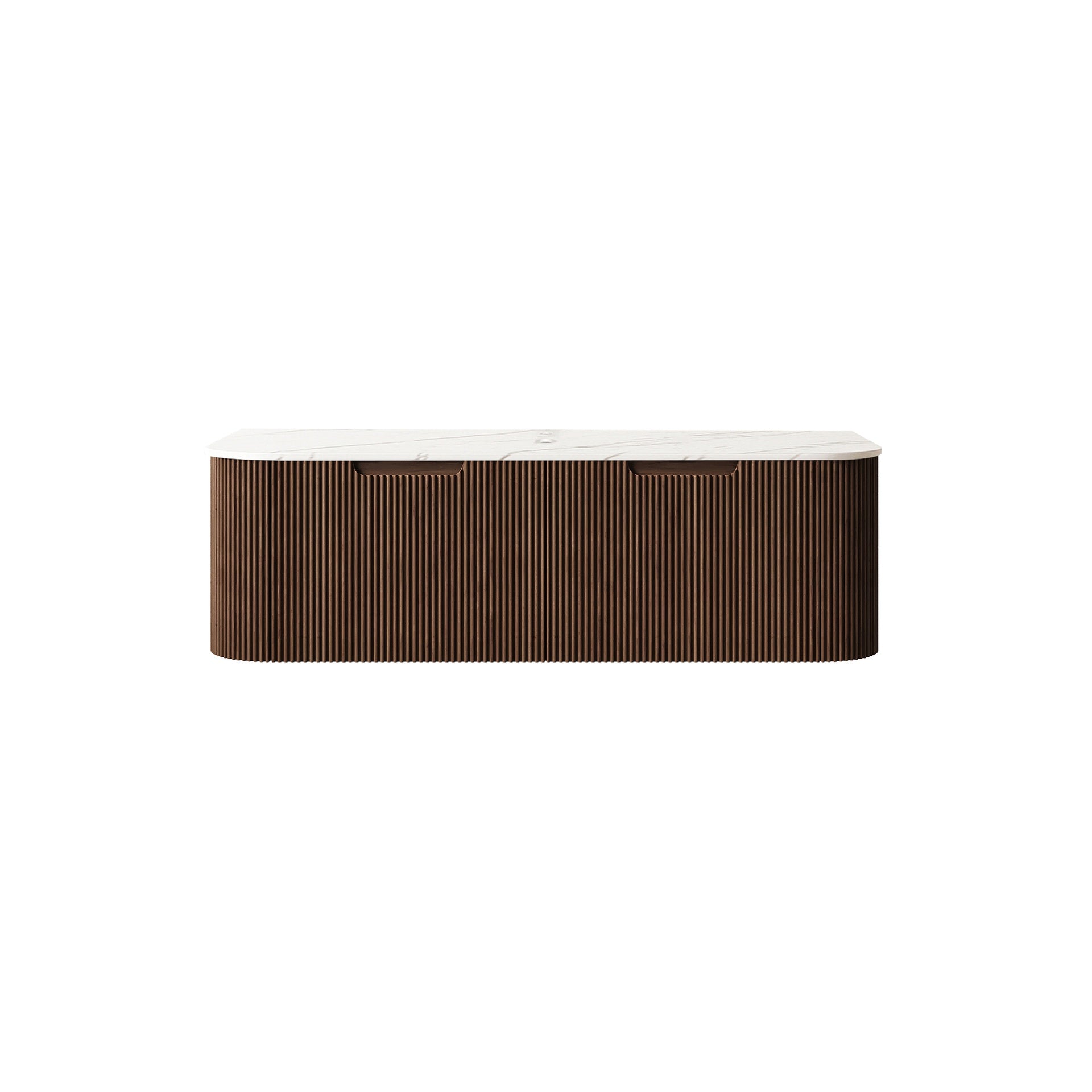 DINA 48'' Wall Mounted Plywood Cabinet with Carrara White Sintered Stone Countertop, Two Drawers, NO Basin, NO Faucet and Drain, Dark Walnut Woodgrain Color