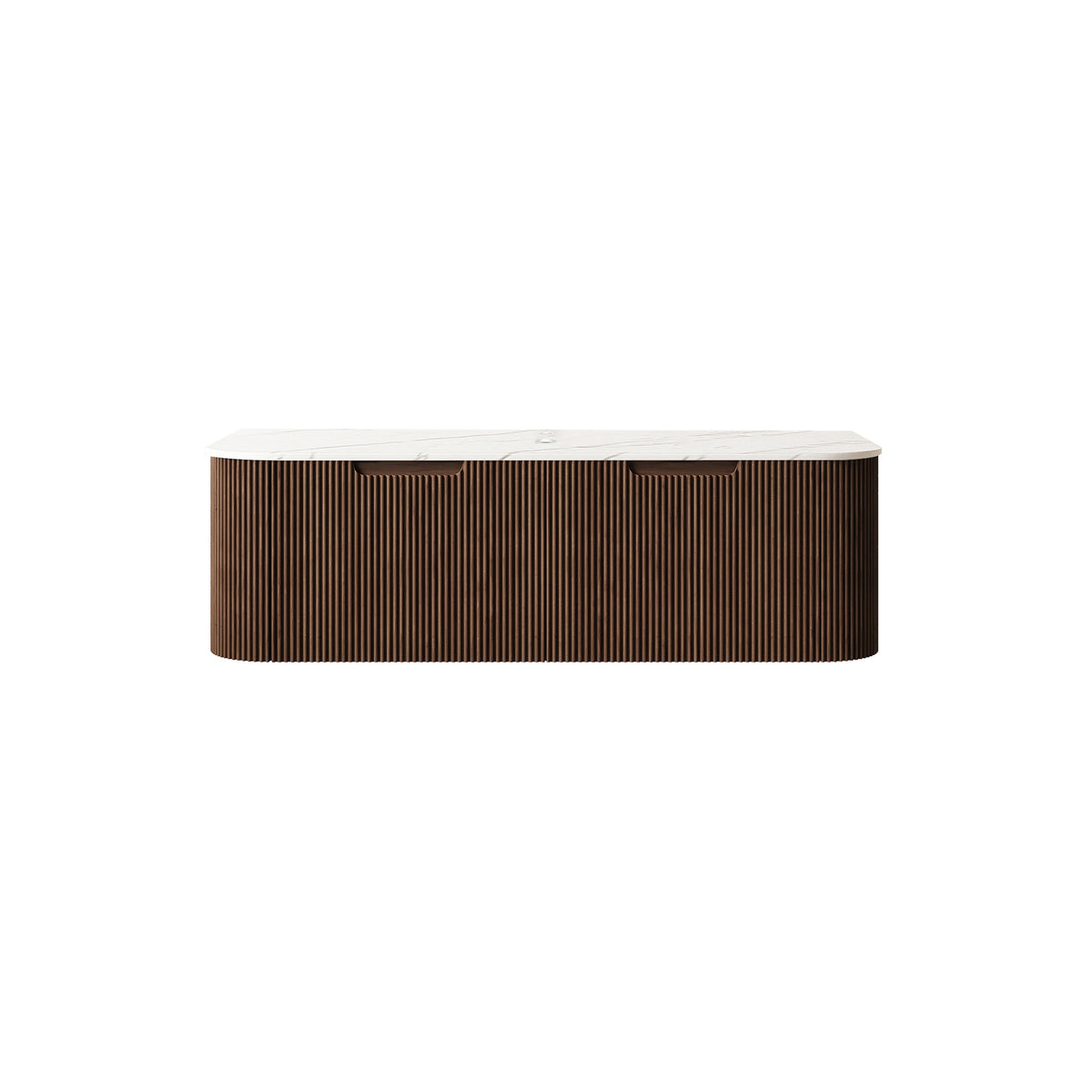 DINA 48'' Wall Mounted Plywood Cabinet with Carrara White Sintered Stone Countertop, Two Drawers, NO Basin, NO Faucet and Drain, Dark Walnut Woodgrain Color