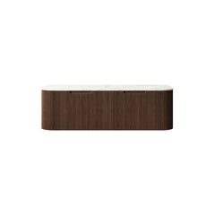 DINA 48'' Wall Mounted Plywood Cabinet with Carrara White Sintered Stone Countertop, Two Drawers, NO Basin, NO Faucet and Drain, Dark Walnut Woodgrain Color