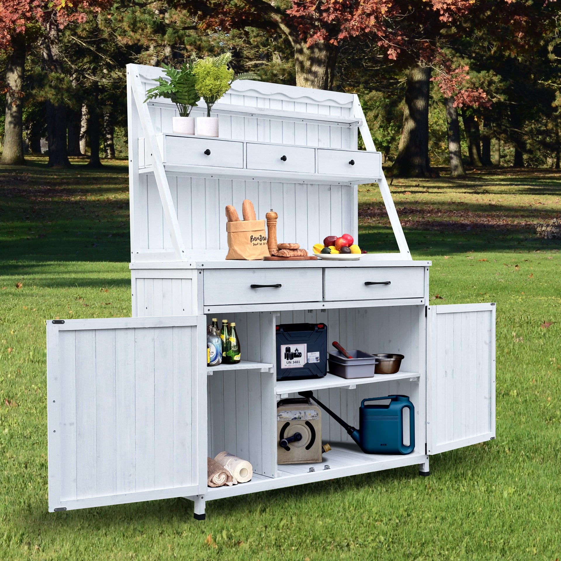 Outdoor Potting Bench Table, Tableside cabinet tool cabinet ,Wooden Gardening Table Tabletop and Storage Cabinet, Planting Table Garden Work Bench for Garden, Patio, Greenhouse