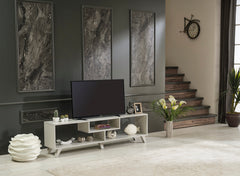 FurnisHome Store Parma Mid Century Modern Tv Stand Open Shelving Entertainment Centre 67 inch Tv Unit, Grey