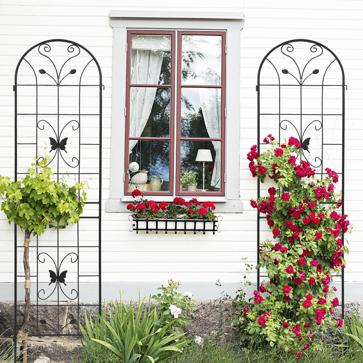 2 Pack Metal Garden Trellis 86.7" x 19.7" Rustproof Trellis for Climbing Plants Outdoor Flower Support Black