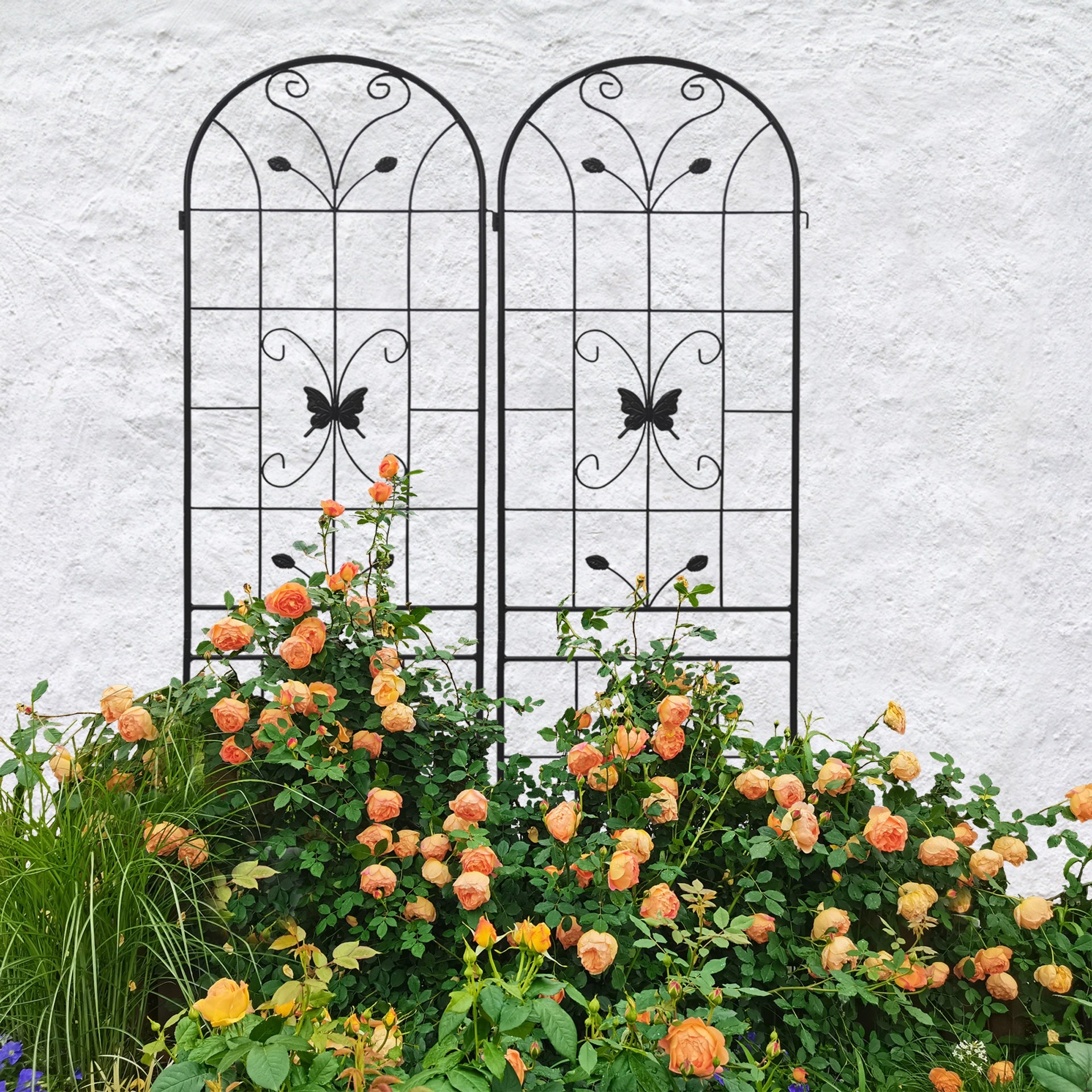 2 Pack Metal Garden Trellis 86.7" x 19.7" Rustproof Trellis for Climbing Plants Outdoor Flower Support Black