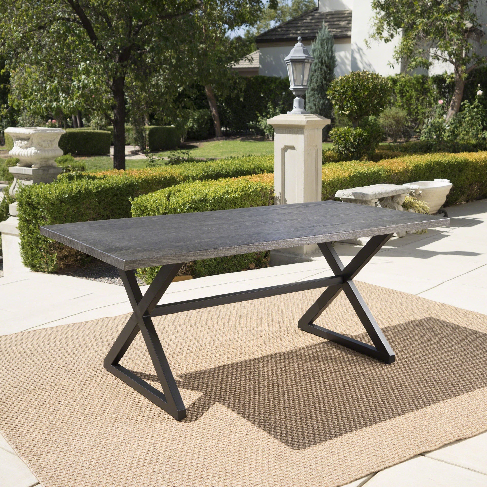 Rolando Outdoor Aluminum Dining Table with Steel Frame, Grey / Black