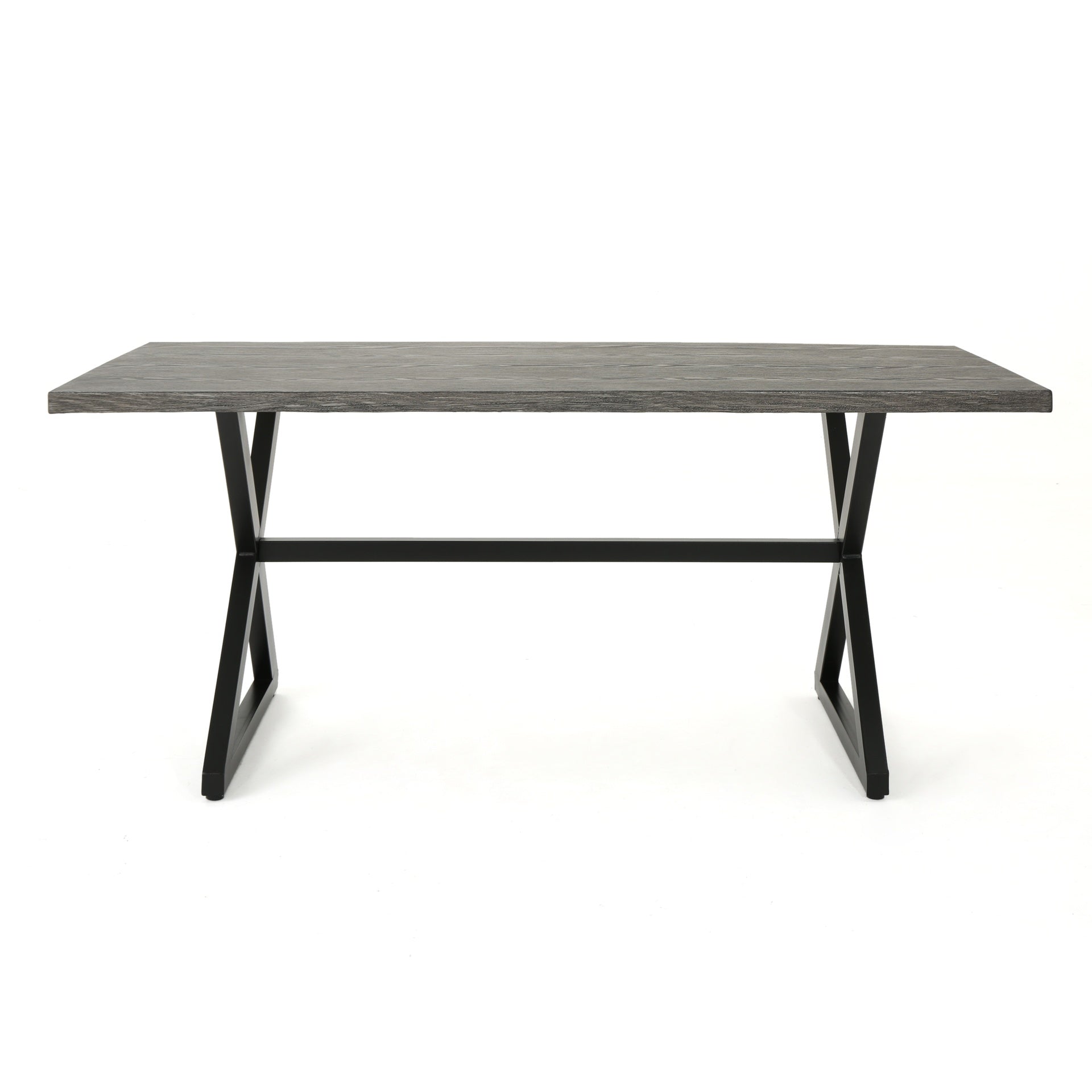 Rolando Outdoor Aluminum Dining Table with Steel Frame, Grey / Black