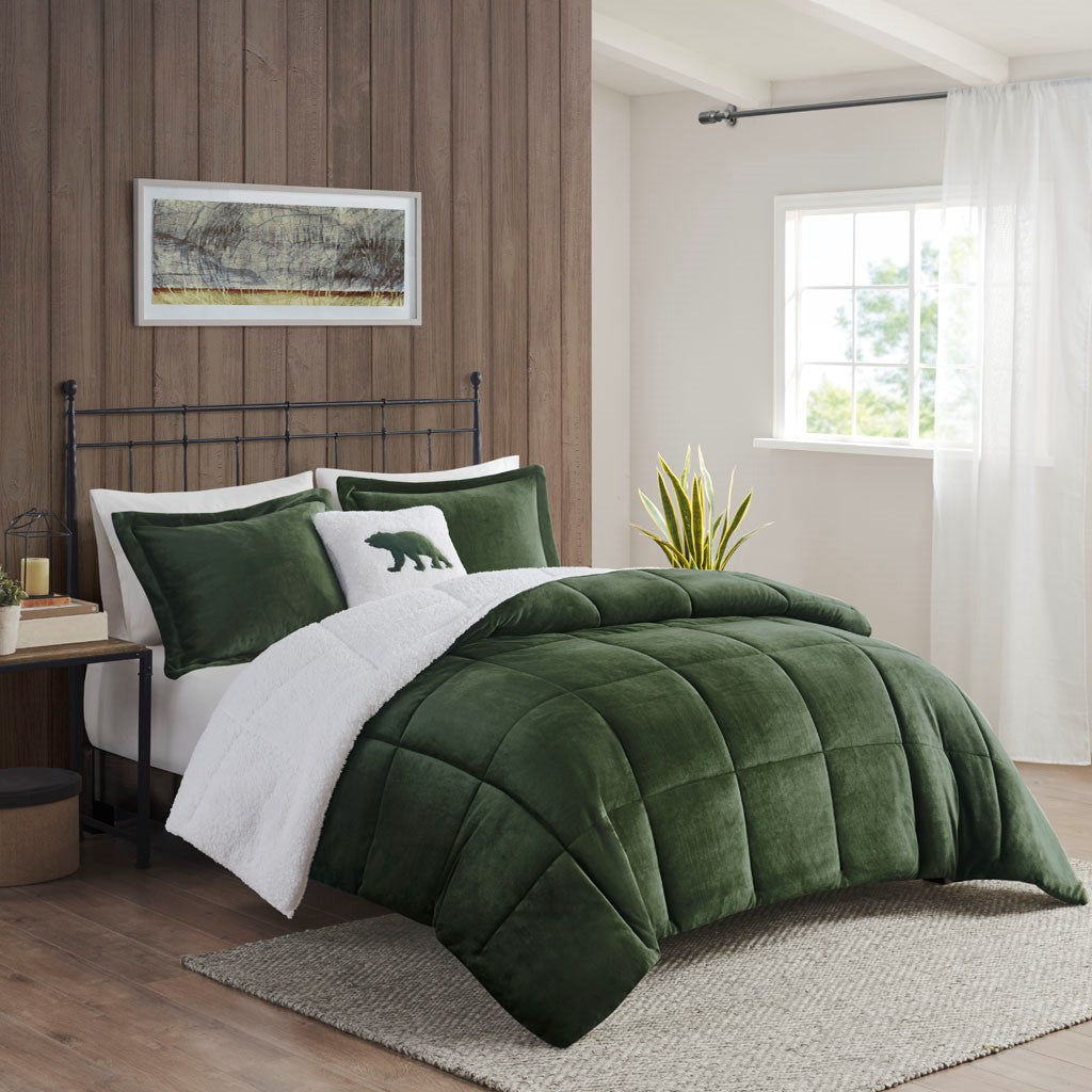Full/Queen Plush to Sherpa Down Alternative Comforter Set