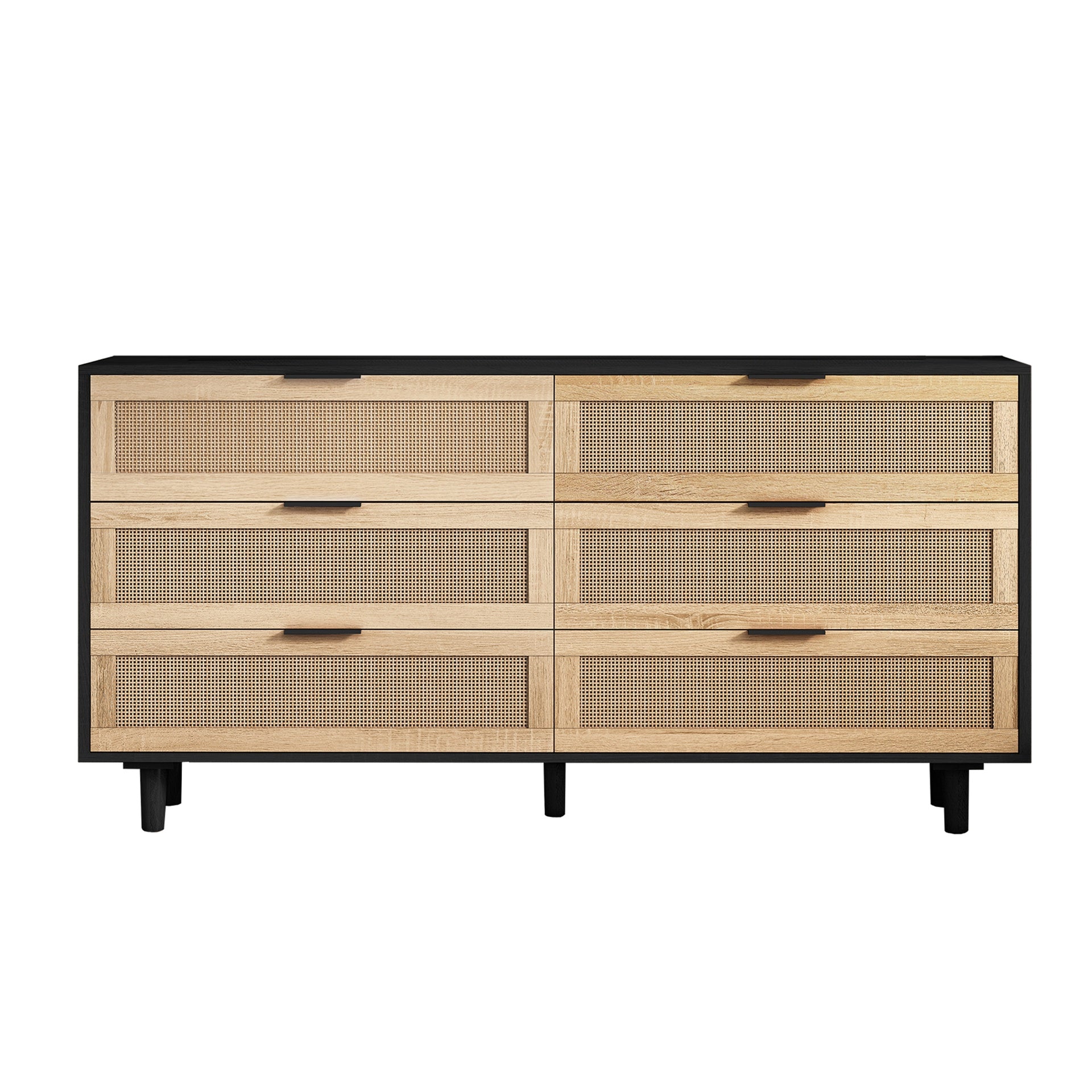 59.06"6-Drawers Rattan Storage Cabinet Rattan Drawer,for Bedroom,Living Room, Black (Same SKU:W757132849)