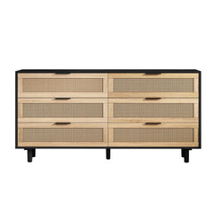 59.06"6-Drawers Rattan Storage Cabinet Rattan Drawer,for Bedroom,Living Room, Black (Same SKU:W757132849)