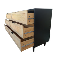 59.06"6-Drawers Rattan Storage Cabinet Rattan Drawer,for Bedroom,Living Room, Black (Same SKU:W757132849)
