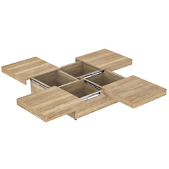Square Veneer Coffee Table Sliding Top with Storage in Natural Wood Grain 39.4''