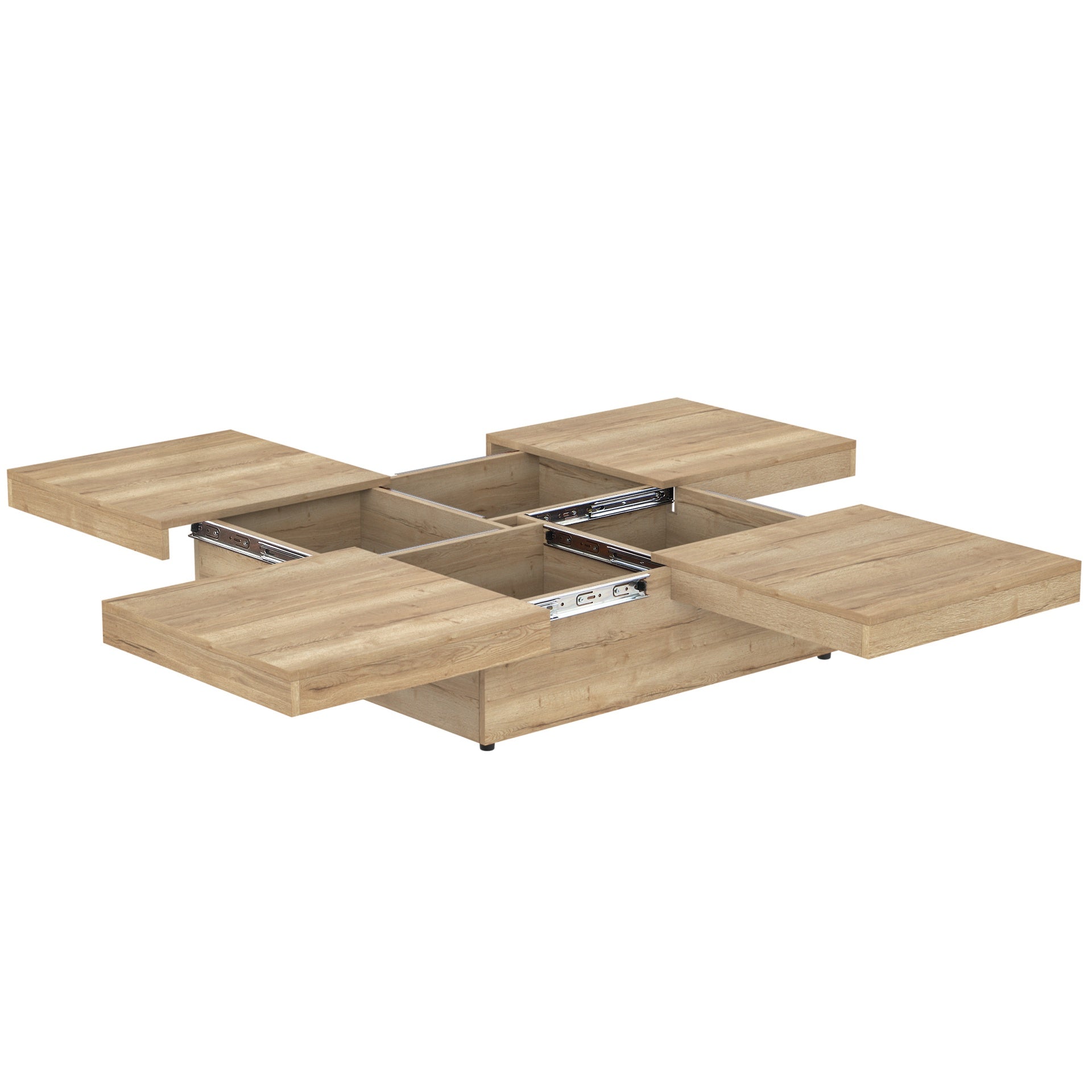Square Veneer Coffee Table Sliding Top with Storage in Natural Wood Grain 39.4''