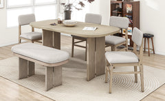 TOPMAX Solid Wood Dining Table Set with Bench - 6-Piece Upholstered Rectangular Dining Room Table Set with Bench, 2-Color Modern Farmhouse Kitchen Furniture for Family Gatherings,Natural