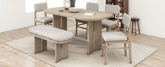 TOPMAX Solid Wood Dining Table Set with Bench - 6-Piece Upholstered Rectangular Dining Room Table Set with Bench, 2-Color Modern Farmhouse Kitchen Furniture for Family Gatherings,Natural