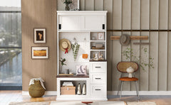 U-Can Modern Entryway Bench with Coat Rack, 3 Shelves and Drawers, 3 Sturdy Hooks, 40.2'' Wide Hall Tree with Storage Bench for Hallway, Entryway, Living Room
