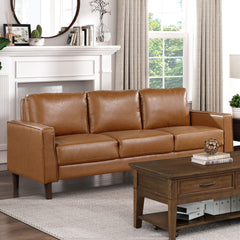 Modern Living Room Furniture 2pc Set Sofa Loveseat Brown Faux Leather Upholstered Cushion Back Seat Solid Wood