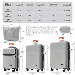 Luggage Sets 5 Piece with Half-opening, Hardside Carry On Suitcase Set with Double Spinner Wheel, Lightweight Travel Luggage with USB Port,TSA Locks