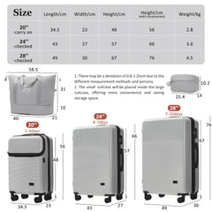 Luggage Sets 5 Piece with Half-opening, Hardside Carry On Suitcase Set with Double Spinner Wheel, Lightweight Travel Luggage with USB Port,TSA Locks