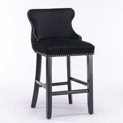 A&amp;A Furniture,Contemporary Velvet Upholstered Wing-Back Barstools with Button Tufted Decoration and Wooden Legs, and Chrome Nailhead Trim, Leisure Style Bar Chairs,Bar stools,Set of 2 (Black),SW1824BK
