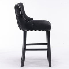 A&amp;A Furniture,Contemporary Velvet Upholstered Wing-Back Barstools with Button Tufted Decoration and Wooden Legs, and Chrome Nailhead Trim, Leisure Style Bar Chairs,Bar stools,Set of 2 (Black),SW1824BK