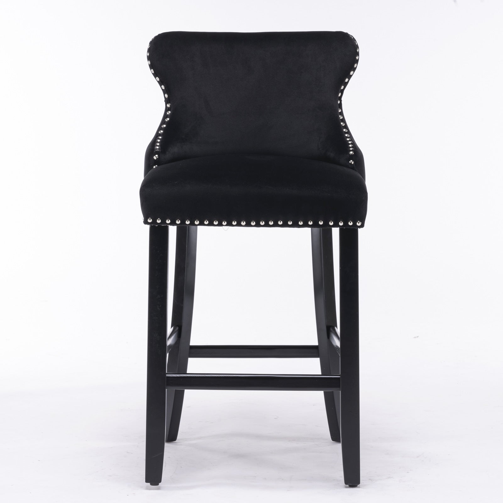 A&amp;A Furniture,Contemporary Velvet Upholstered Wing-Back Barstools with Button Tufted Decoration and Wooden Legs, and Chrome Nailhead Trim, Leisure Style Bar Chairs,Bar stools,Set of 2 (Black),SW1824BK