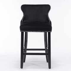 A&amp;A Furniture,Contemporary Velvet Upholstered Wing-Back Barstools with Button Tufted Decoration and Wooden Legs, and Chrome Nailhead Trim, Leisure Style Bar Chairs,Bar stools,Set of 2 (Black),SW1824BK