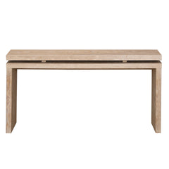 60'' Antique Natural Farmhouse Console Table  - Retro Wooden Entryway Table with Double Board Suspension Design, Solid Wood & MDF, Sofa Table for Living Room