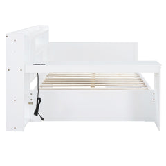 Full Size Wooden Daybed With 3 Drawers, USB Ports and desk ,White