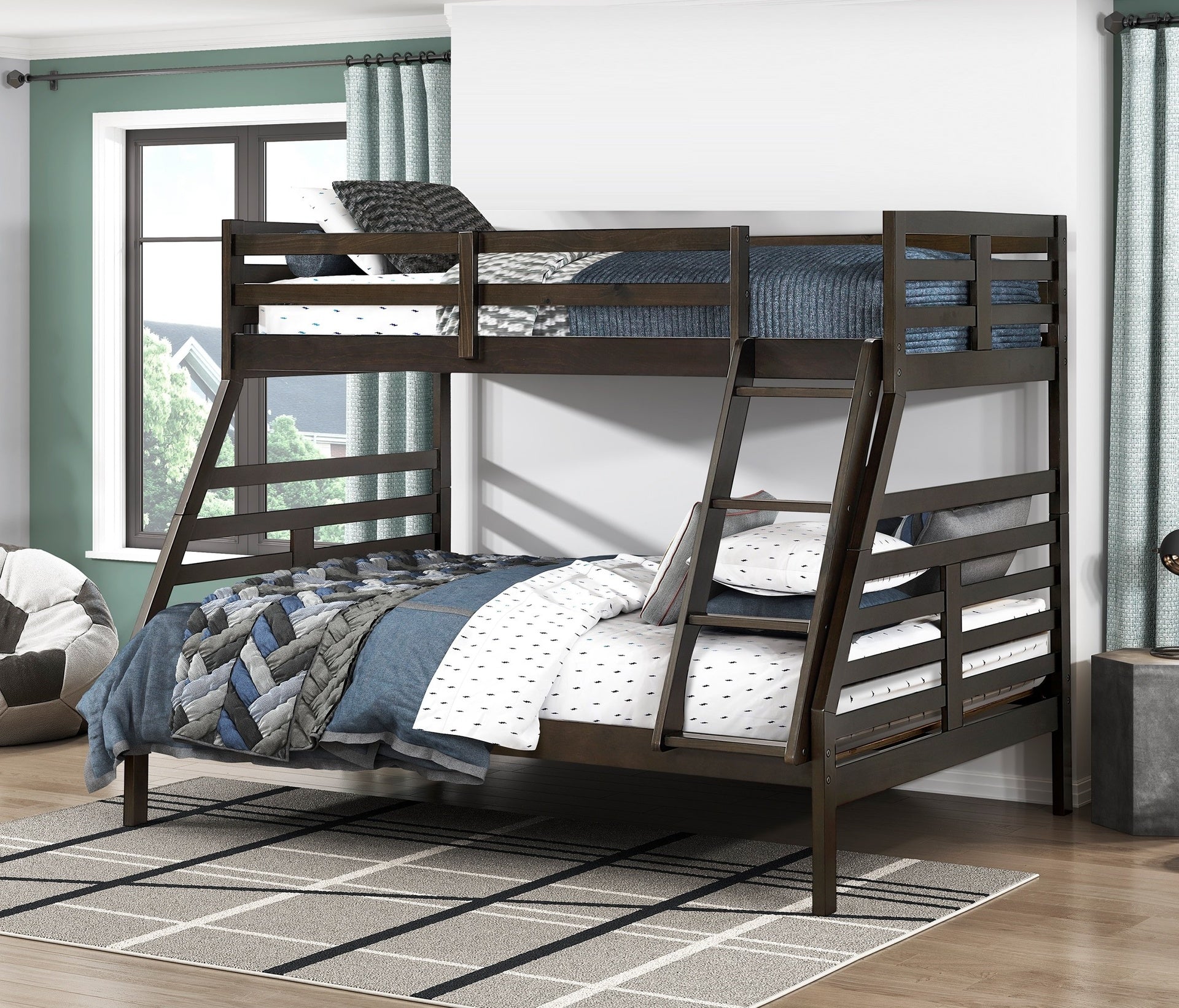 Twin over Full Bunk Bed 1pc Classic Dark Brown Finish Youth Bedroom Furniture Durable Wood