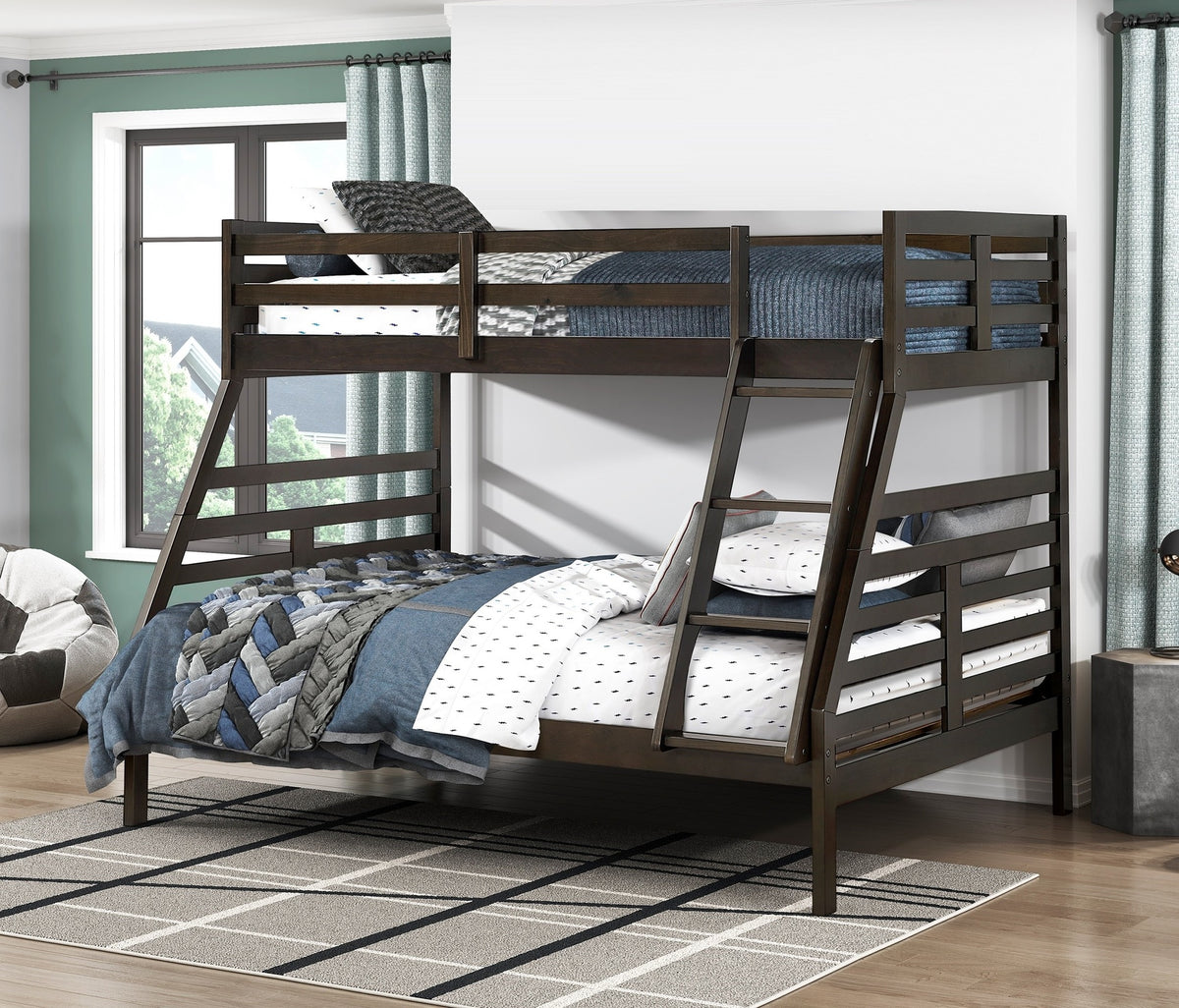 Twin over Full Bunk Bed 1pc Classic Dark Brown Finish Youth Bedroom Furniture Durable Wood