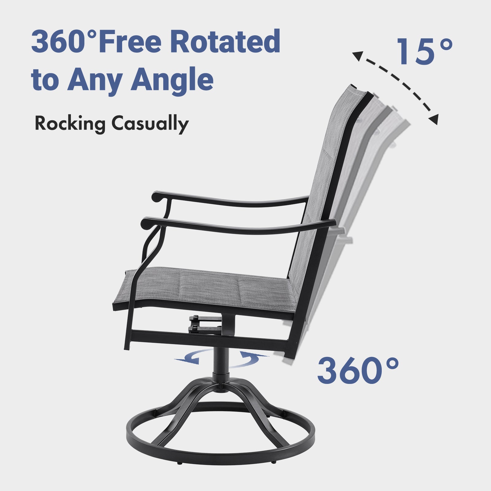 Patio Dining Chairs Set of 2, Swivel Outdoor Patio Chair with Paded Textilene Fabric, All Weather Outdoor Seats Ergonomic Comfort, Perfect Seats for Backyard, Balcony, and Garden