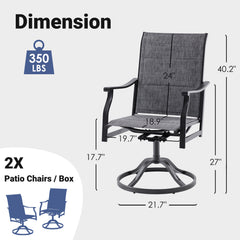 Patio Dining Chairs Set of 2, Swivel Outdoor Patio Chair with Paded Textilene Fabric, All Weather Outdoor Seats Ergonomic Comfort, Perfect Seats for Backyard, Balcony, and Garden