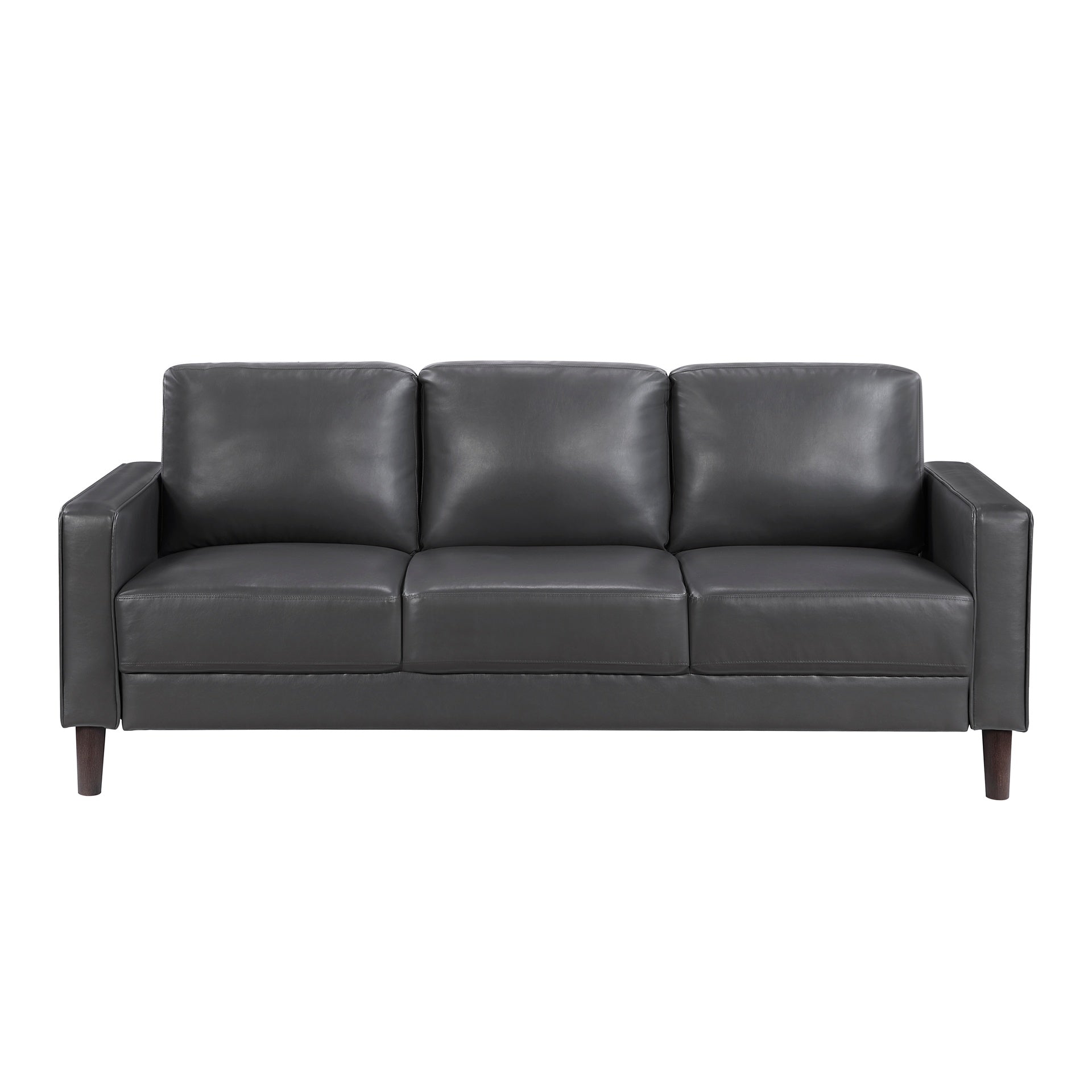 Modern Style Dark Gray Faux Leather Upholstered 3-Seater Sofa Couch Comfortable Cushion Back Seat Solid Wood Living Room Furniture 1pc