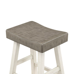 Transitional Design Bar Stools Set of 2pcs, White and Coffee Finish Solid Rubberwood Furniture