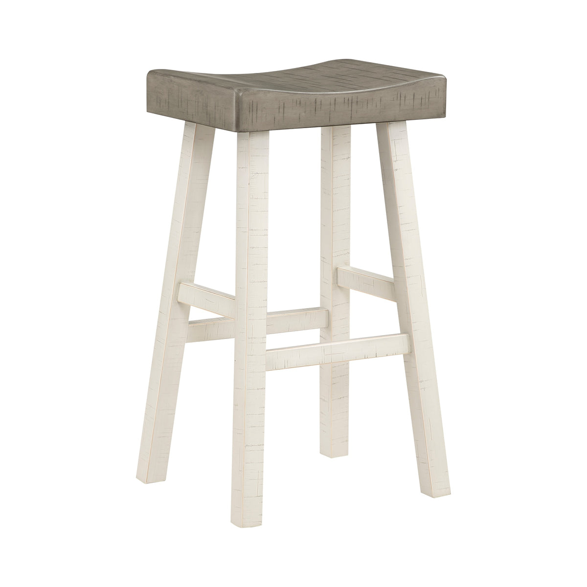 Transitional Design Bar Stools Set of 2pcs, White and Coffee Finish Solid Rubberwood Furniture