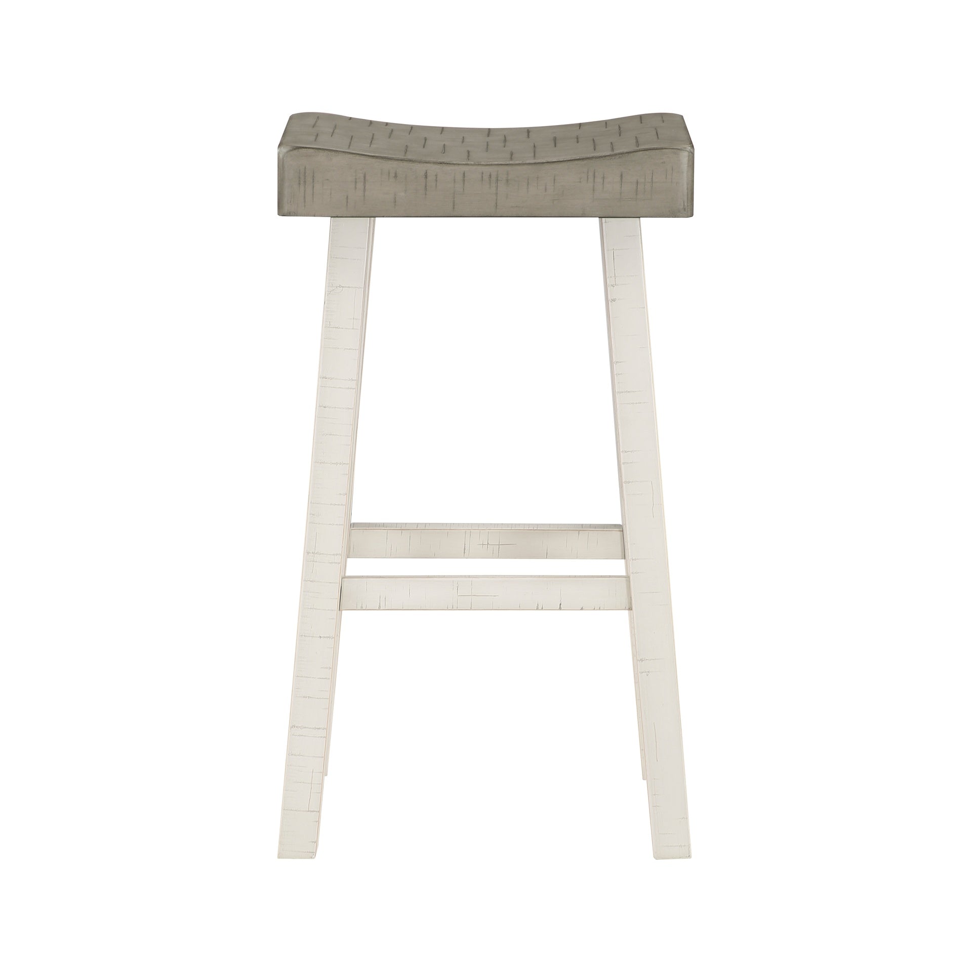 Transitional Design Bar Stools Set of 2pcs, White and Coffee Finish Solid Rubberwood Furniture