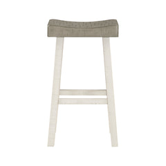 Transitional Design Bar Stools Set of 2pcs, White and Coffee Finish Solid Rubberwood Furniture