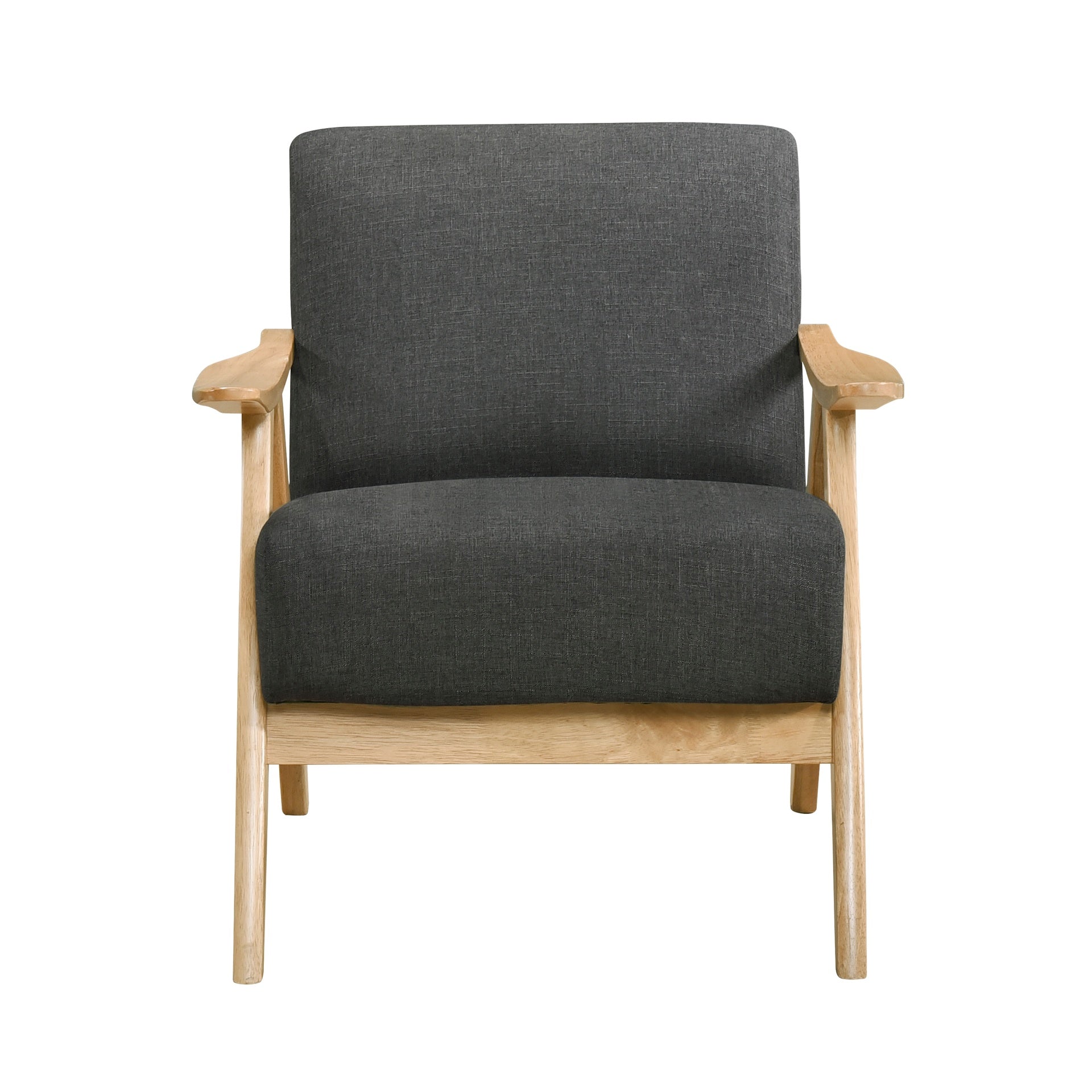 Modern Home Furniture Dark Gray Fabric Upholstered 1pc Accent Chair Cushion Back and Seat Natural Finish Solid Rubberwood